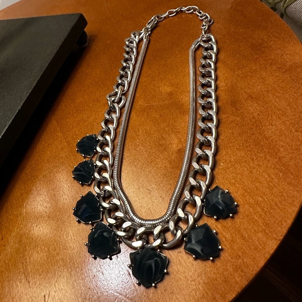 Silver & Blue Stone Statement Necklace. Never worn.